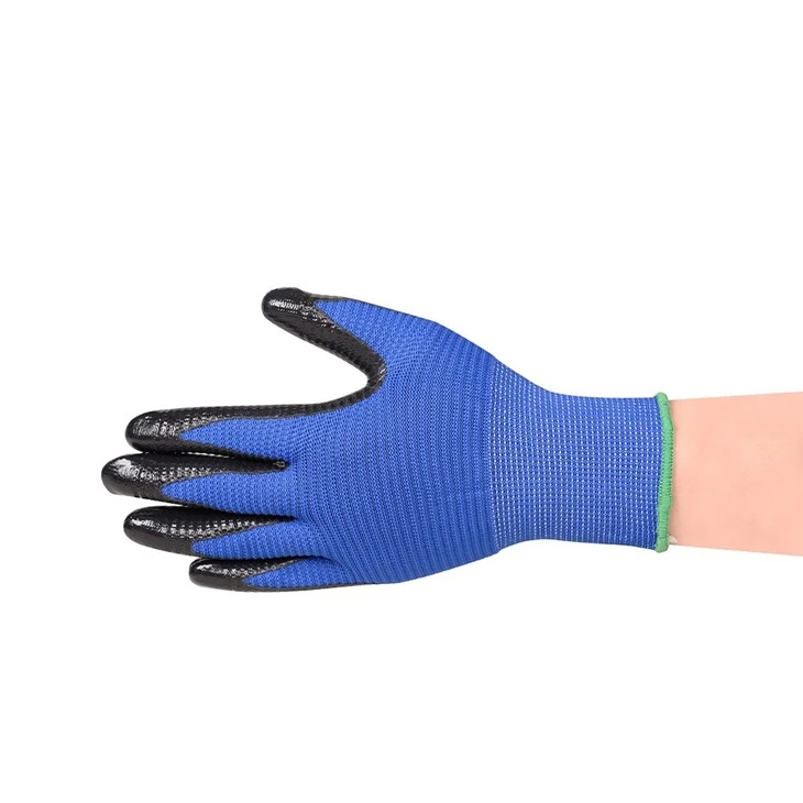 Blue Black Nitrile Coated Safety Gloves Green Cuff U3 Liner price