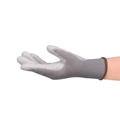 13 Gauge Polyester PU Palm Menig Gwaith Haenedig Grey Gwyn