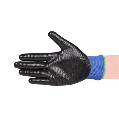 Menig Diogelwch wedi'u Gorchuddio â Nitril Du Glas Du Cyffion Gwyrdd U3 Leinin