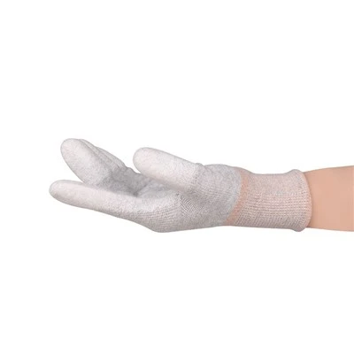 Ffibr Carbon PU Bysedd Gorchuddio Menig Gwaith ESD Grip trachywiredd Anadlu